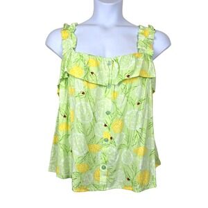 ModCloth Womens Yellow Green Dandelion Ladybug Ruffle Tank Top Size 4X NWT